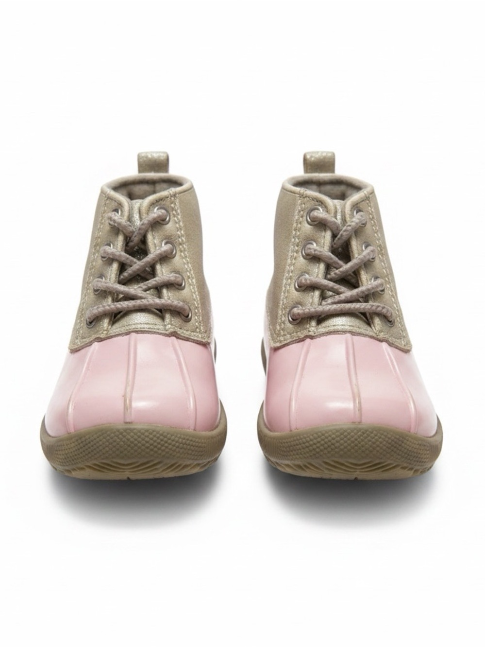 Baby Waterproof Pink and Tan Lace-Up Duck Boots